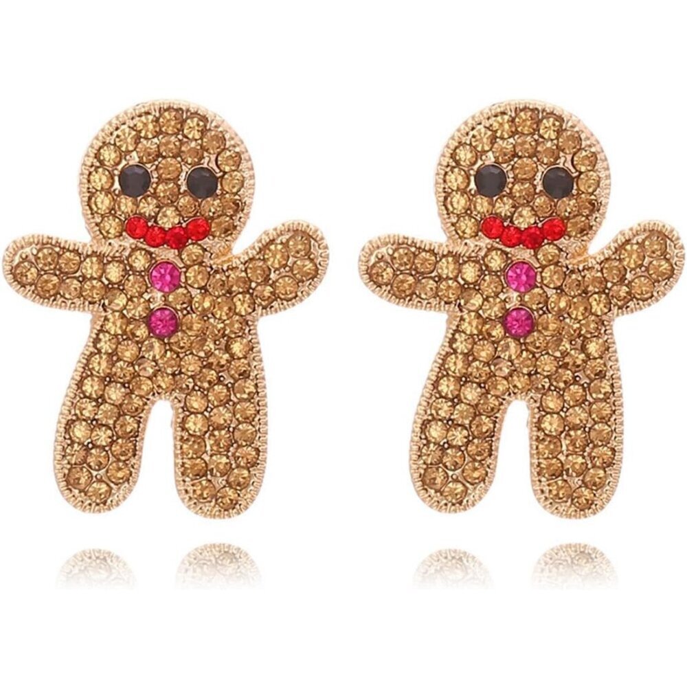Shining Hollow Santa Claus Elk Bowknot Bell Dangle Earrings Colorful Rhinestone